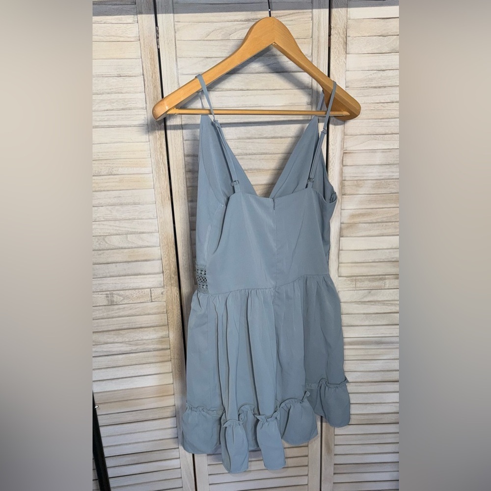 NWT Cider Solid Hollow Out Ruffle Mini Dress - Picture 3 of 3
